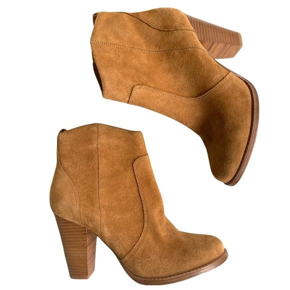 Joie Shoes - JOIE Tan Ankle Bootie 10 Western Side Zip High Heel Boot Suede Sexy Soft Brown